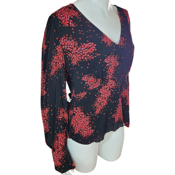 Ba&sh Women's Top Bruce Black Peasant Top Balloon Sleeves Nior Floral Size 2 NWT - Picture 11 of 15